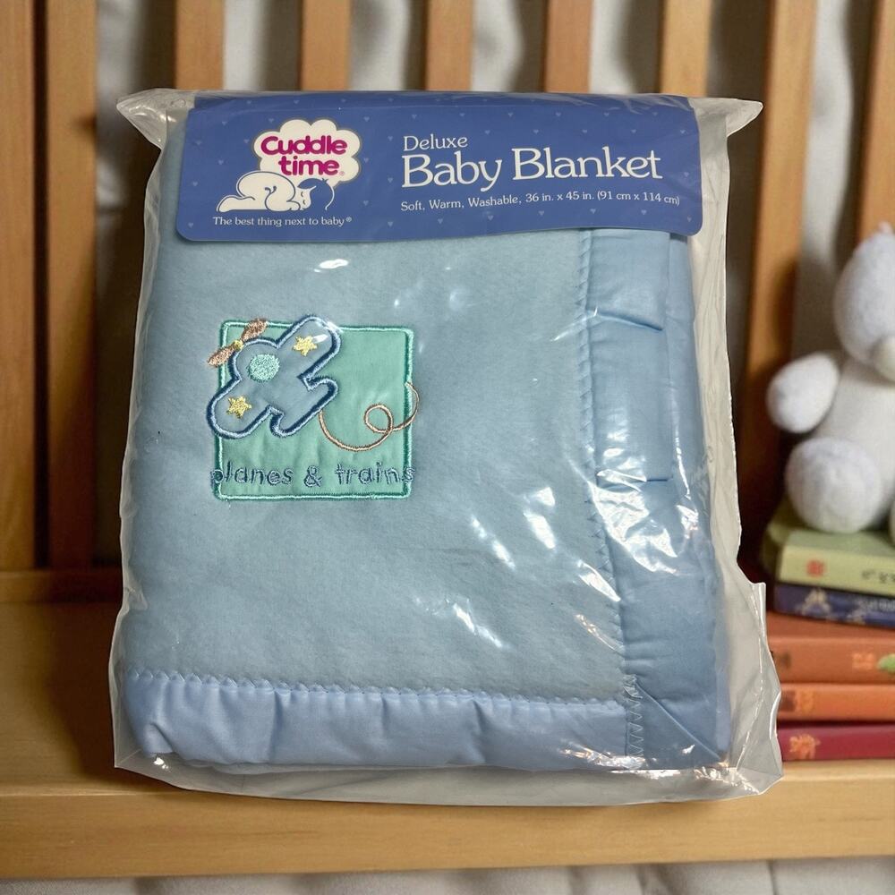 Cuddle Time Deluxe Baby Blanket Woven acrylic blue 36 x 45 nursery soft warm